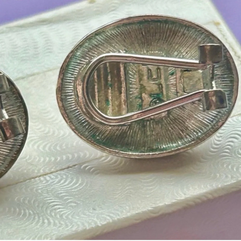 Vintage Earrings Clip On Gold Silver Signed Earrings Chunky Two Tone Jewelry LC